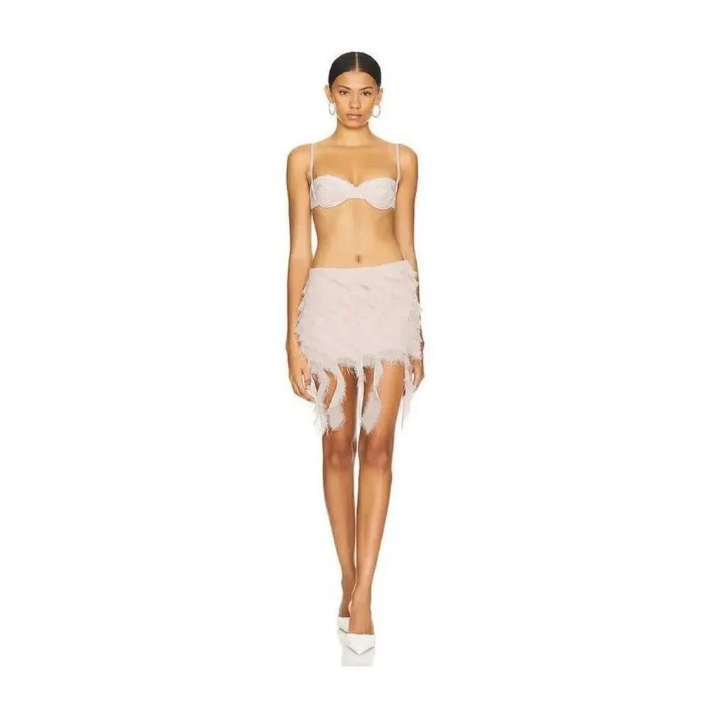 Loba Adara Georgette Raw Tiered Trim Fairy Mini Skirt Sz. L